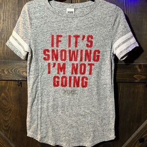 PINK Victoria's Secret Heather Gray Tee with Bold Red Text